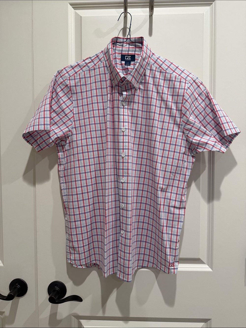 Cutter & Buck Short-Sleeve Plaid Button-Down Shirt - White, Pink & Blue